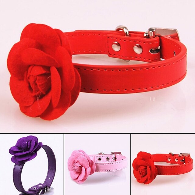  Dog Collar Portable Retractable For Dog / Cat Casual / Daily Solid Colored Flower / Floral PU Leather / Polyurethane Leather Purple Red Pink
