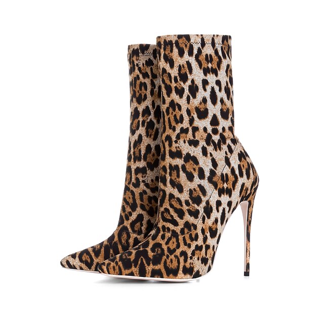  Pentru femei Cizme Fashion Boots Toc Stilat Vârf ascuțit Imprimeu Animal Material elastic Cizme Medii Vintage Primăvară / Toamna iarna Leopard / Nuntă / Party & Seară