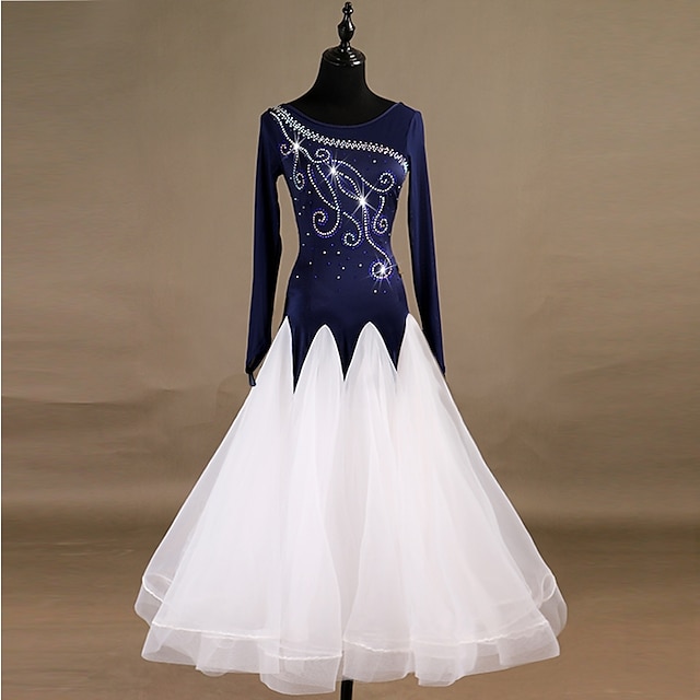  Ballroom Dance Dress Crystals / Rhinestones Women's Training Long Sleeve High Nylon Organza Tulle