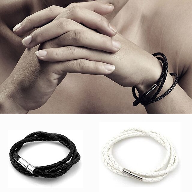  Men's Wrap Bracelet Leather Bracelet woven Magnetic Cheap Basic Fashion Paracord Bracelet Jewelry White / Black / Coffee For Casual Daily Sports