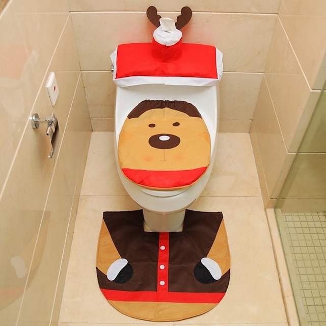  Santa Snowman Deer Spirit Toilet Seat Cover Rug Bathroom Set With Paper Towel Cover For Christmas Gift Premium Year Home Decorations