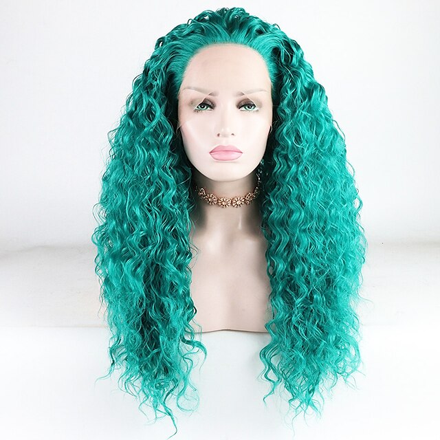  Synthetic Lace Front Wig Water Wave Loose Curl Free Part Lace Front Wig Long Green Synthetic Hair 18-26 inch Women's Heat Resistant Synthetic Best Quality Green