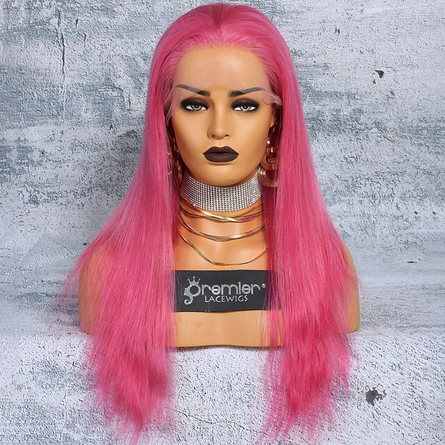  Virgin Human Hair Full Lace Wig Deep Parting With Ponytail Kardashian style Brazilian Hair Silky Straight Pink colorful Wig 150% Density 12-24 inch with Baby Hair Smooth Best Quality Hot Sale Thick