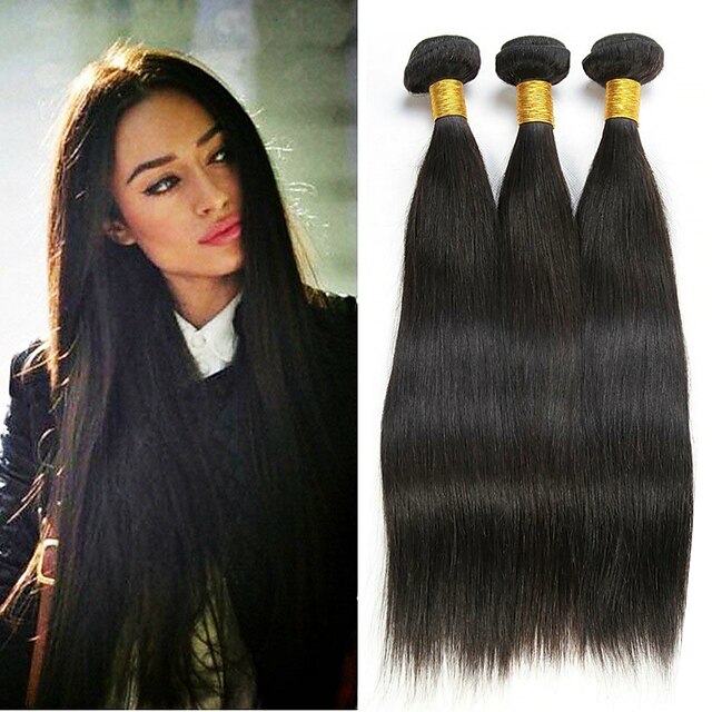  3 Bundles Peruvian Hair Straight Human Hair Unprocessed Human Hair 150 g Natural Color Hair Weaves / Hair Bulk Extension Bundle Hair 8-28 inch Natural Color Human Hair Weaves Smooth Classic Best / 8A