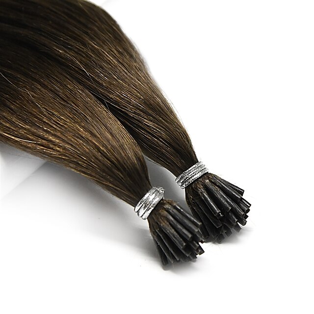  Neitsi Fusion / I Tip Hiukset Extensions Suora Aidot hiukset Aitohiuspidennykset Brasilialainen Musta Ruskea 25kpl Party Naisten Musta