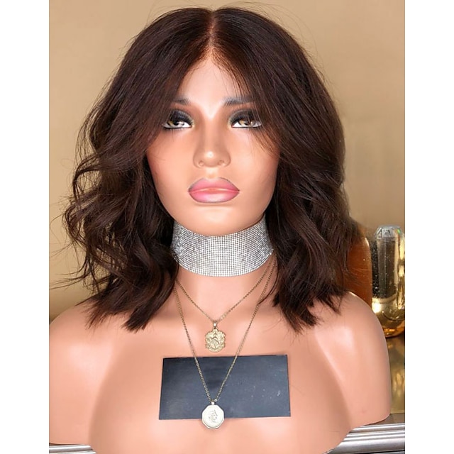  Synthetic Wig Synthetic Lace Front Wig Wavy Middle Part Lace Front Wig Short Dark Brown#2 Synthetic Hair 12 inch Women's Soft Best Quality Middle Part Sew in Black Modernfairy Hair / Natural Hairline