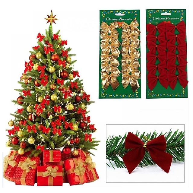  12pcs pen bow jul ornament juletre dekorasjon festival fest hjem bowknots baubles baubles nyttår dekorasjon