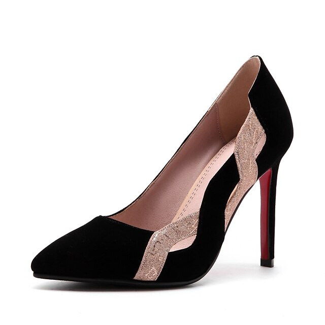  Women's Heels Pumps Stiletto Heel Pointed Toe Suede Business Spring & Summer / Fall & Winter Black / Red / Wedding / Party & Evening / Color Block / 3-4 / Party & Evening