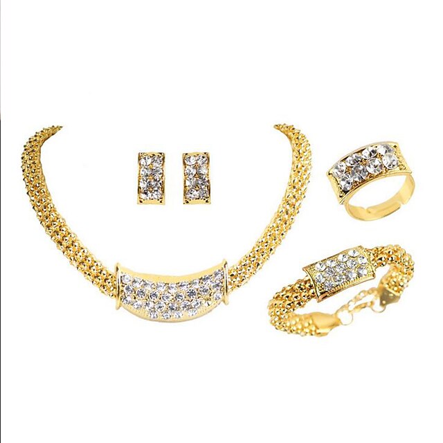  Damen Brautschmuck Sets Klassisch damas Luxus Einzigartiges Design Modisch Strass vergoldet Ohrringe Schmuck Gold Für Party Geschenk