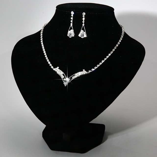 Necklace 1 set White Crystal Rhinestone Alloy 1 Necklace Earrings Women ...