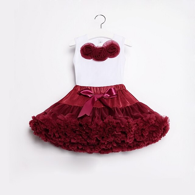  Kids Toddler Girls' Clothing Set Sleeveless Wine Floral Solid Colored Layered Ruffle Cotton Party Birthday Active Boho Regular