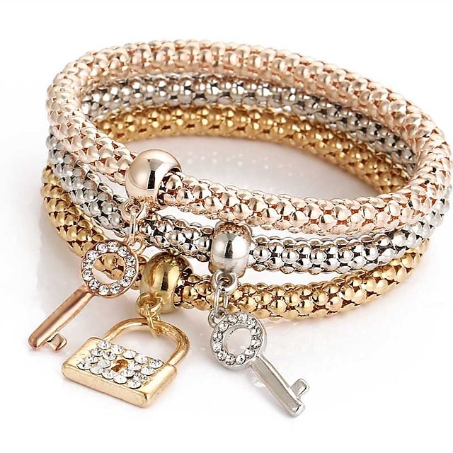  3pcs Women's Pendant Bracelet Layered Rhinestone Bracelet Jewelry Rose Gold For Gift