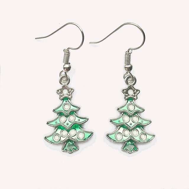  Women's Drop Earrings 3D Christmas Tree Ladies Simple Earrings Jewelry Silver For Christmas 1 Pair