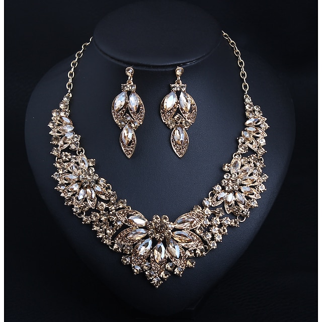 1 set Drop Earrings Bib necklace For Women's AAA Cubic Zirconia ...