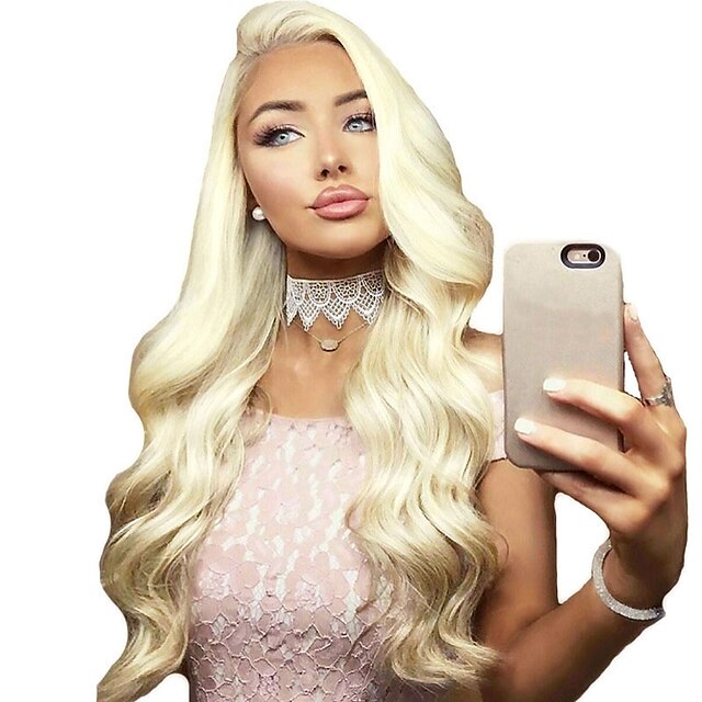  Synthetic Wig Synthetic Lace Front Wig Wavy Body Wave Middle Part Lace Front Wig Blonde Long Bleach Blonde#613 Synthetic Hair 24 inch Women's Soft Adjustable Heat Resistant Blonde Modernfairy Hair