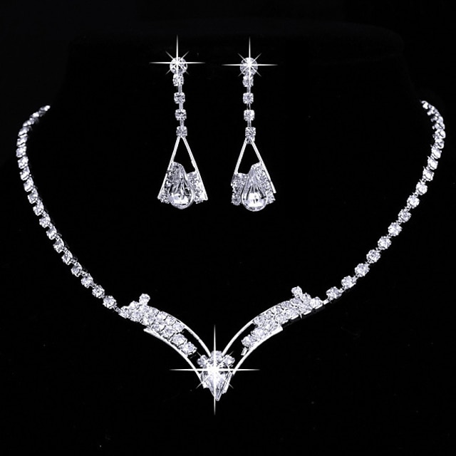  Necklace 1 set White Crystal Rhinestone Alloy 1 Necklace Earrings Women's Fashion Tennis Chain Gypsophila Jewelry Set For Party Wedding