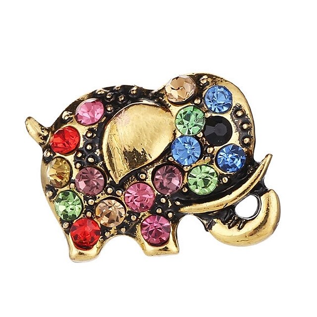  Women's Brooches 3D Elephant Ladies Simple Elegant Rhinestone Brooch Jewelry Gold For Daily