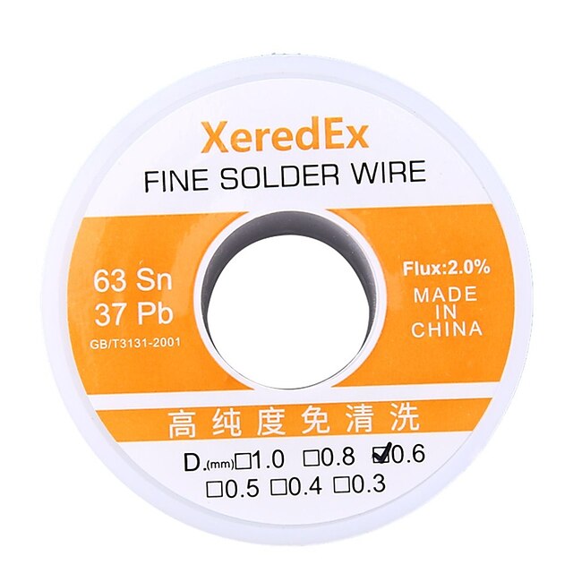  XeredEx 0.8 mm 2% Flux Tin Lead Rosin Roll Core Silver Solder Wire Welding Soldering Repair Tool Reel Melt Kit 63% Sn 100g yellow
