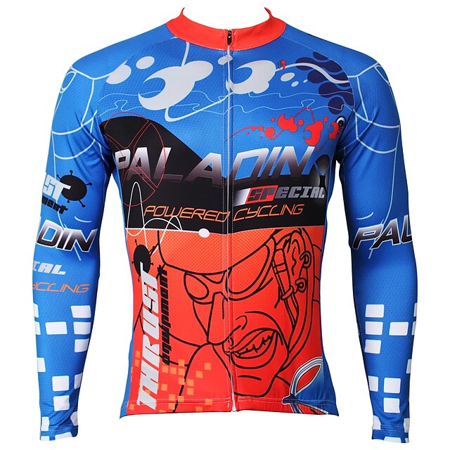  ILPALADINO Men's Long Sleeve Cycling Jersey Winter Fleece Elastane Blue Bike Jersey Top Mountain Bike MTB Road Bike Cycling Thermal Warm Fleece Lining Ultraviolet Resistant Sports Clothing Apparel