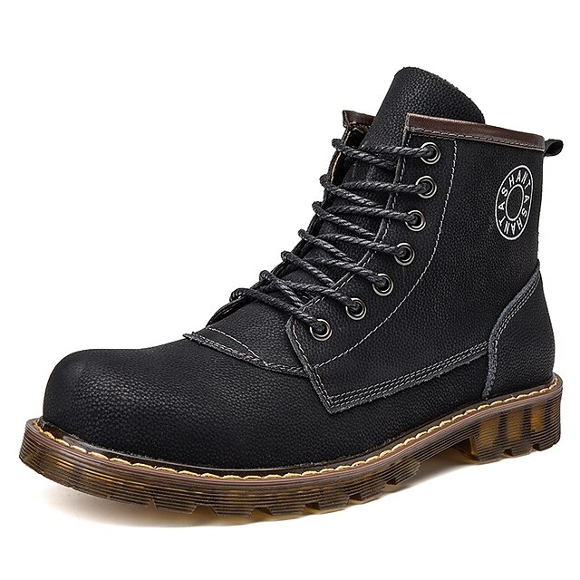  Hombre Zapatos Confort Cuero Otoño invierno Casual Botas Botines / Hasta el Tobillo Negro / Martin Boots / Remache / Botas de Combate
