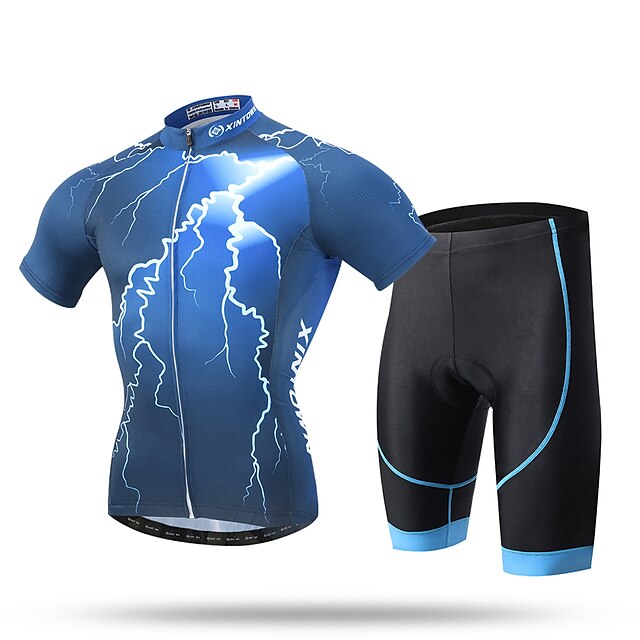  XINTOWN Homens Manga Curta Camisa com Shorts para Ciclismo Roxo Laranja Amarelo Lightning Moto Shorts Camisa / Roupas Para Esporte Conjuntos Respirável Tapete 3D Secagem Rápida Resistente Raios