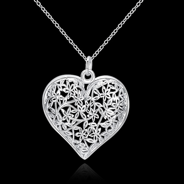  Women's Pendant Necklace Hollow Heart Love Hollow Heart Ladies Fashion Floral 3D S925 Sterling Silver Silver 45 cm Necklace Jewelry 1pc For Party Wedding Casual Daily