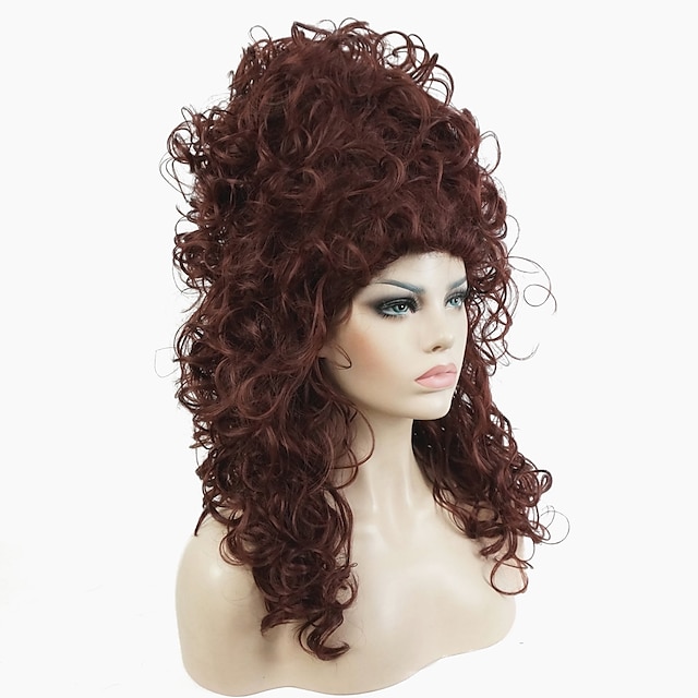  cosplay costume perruque synthétique perruque bouclés bouclés perruque longue auburn foncé #33 cheveux synthétiques femmes rouge strongbeauty
