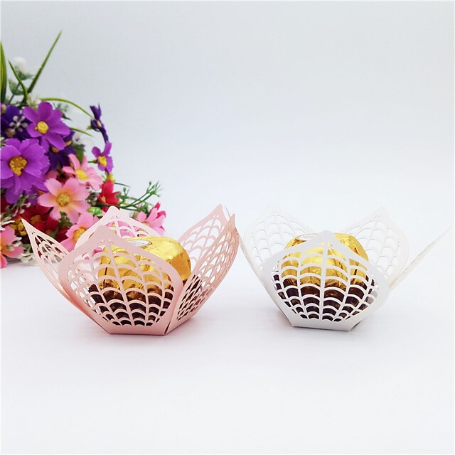  Flower Cardboard Paper Favor Holder with Scattered Bead Floral Motif Style Gift Boxes - 50pcs
