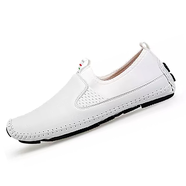  Men's Loafers & Slip-Ons Moccasin Casual Daily Leather PU Non-slipping White Black Blue Fall