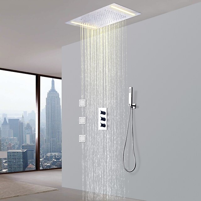 Shower Set Set - Rain Shower Contemporary Chrome Brass Valve Bath Shower Mixer Taps / Three Handles Five Holes