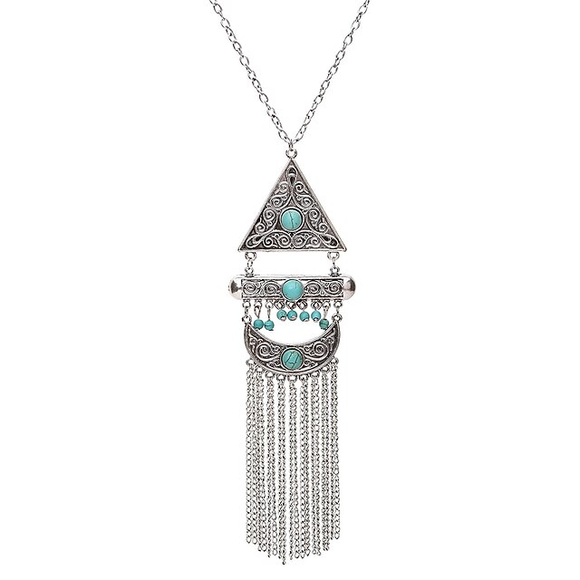  Women's Green Turquoise Pendant Necklace Tassel Fringe Statement Ladies Luxury Boho Alloy Gold Silver 75 cm Necklace Jewelry 1pc For Masquerade Going out