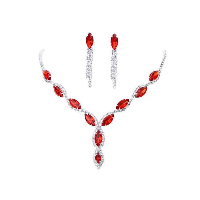  Collar 1 juego Rojo Cristal Brillante Legierung 1 Collar Pendientes Mujer Lujo Clásico Gypsophila En forma de U Conjunto de joyas Para Fiesta Boda
