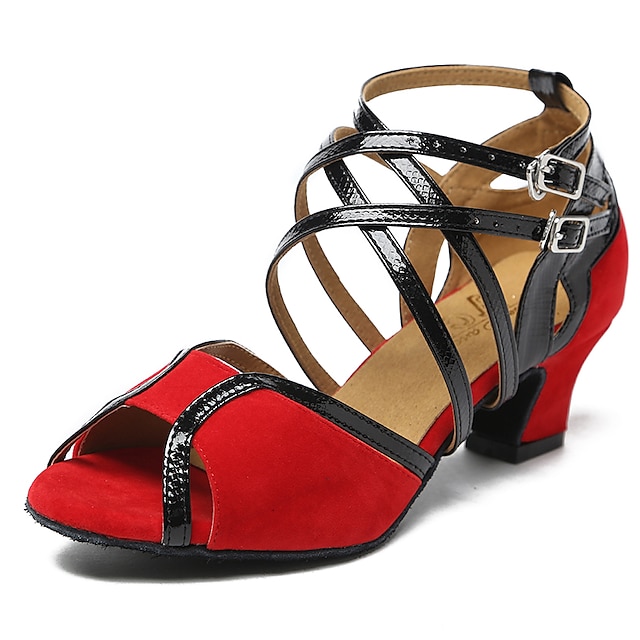  Women's Dance Shoes Latin Shoes Heel Splicing Thick Heel Black / Light Red / Performance / Practice