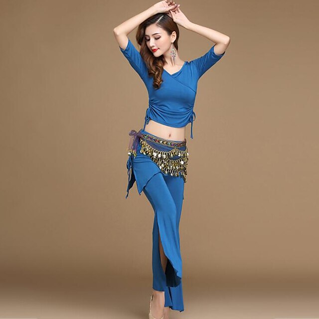  Belly Dance Top Ruching Bandage Women's Training Performance Half Sleeve High Modal