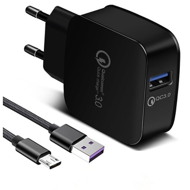  Portable Charger USB Charger EU Plug with Cable / QC 3.0 / Charger Kit 1 USB Port 2.4 A DC 12V-24V for