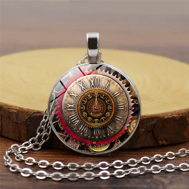  Women's Pendant Necklace Classic Gear Ladies Steampunk Kinetic Glass Alloy Black Gold Silver 45+5 cm Necklace Jewelry 1pc For Daily Street