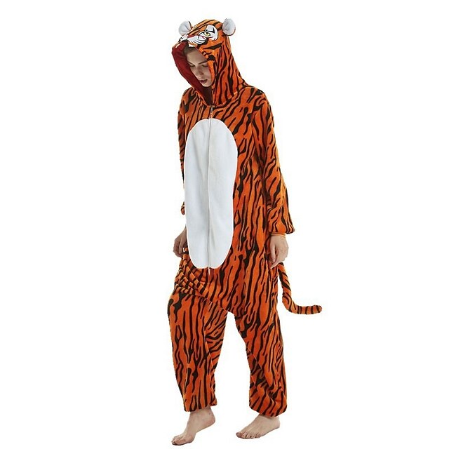 Toys & Hobbies Cosplay & Costumes | Adults Kigurumi Pajamas Tiger Onesie Pajamas Flannel Fabric Orange Cosplay For Men and Women