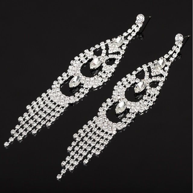  Women's AAA Cubic Zirconia Drop Earrings Classic Tassel Rhinestone Earrings Jewelry Gold / Silver For Wedding Party 1 Pair