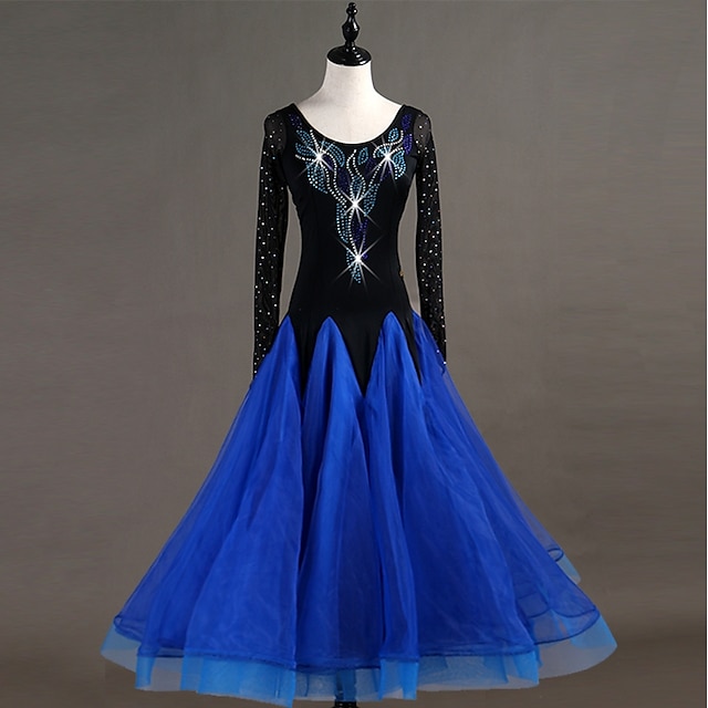  Ballroom Dance Dresses Women's Training Nylon / Organza / Tulle Crystals / Rhinestones Long Sleeve High Dress