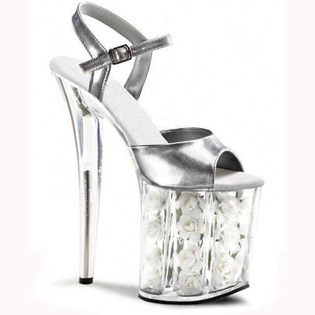  Women's Heels Platform Stiletto Heel Club Shoes Lucite Heel Wedding Dress Party & Evening Flower Patent Leather Summer White / Red / Silver
