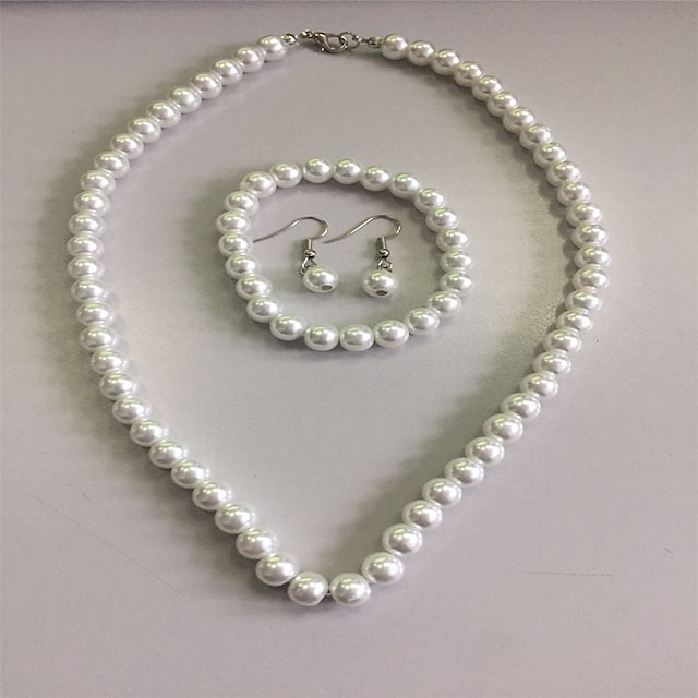  ジュエリーセット ストランドネックレス For 女性用 真珠 パーティー 結婚式 真珠 ホワイト / ネックレス / イヤリング