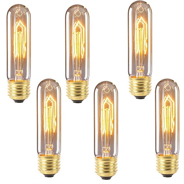  6pcs 40 W E26 / E27 T10 Warm White 2200-2700 k Retro / Dimmable / Decorative Incandescent Vintage Edison Light Bulb 220-240 V