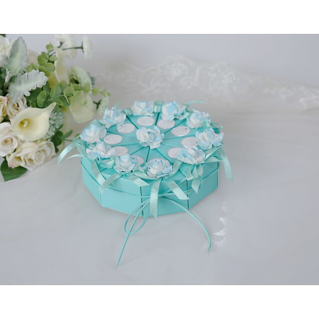  Round Silk Like Satin / Cord / Art Paper Favor Holder with Pattern / Print / Sash / Ribbon / Cinch Cord Favor Boxes / Gift Boxes - 10pcs