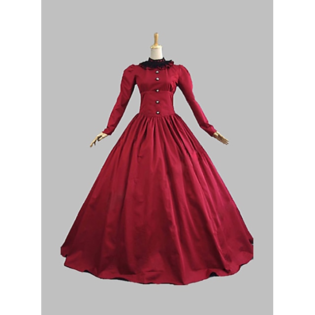 Maria Antonietta Victorian Medieval 18th Century Vacation Dress Dress Party Costume Masquerade Ball Gown Women's Lace Lace Cotton Costume Red Vintage Cosplay Party Prom Long Sleeve Long Length Ball
