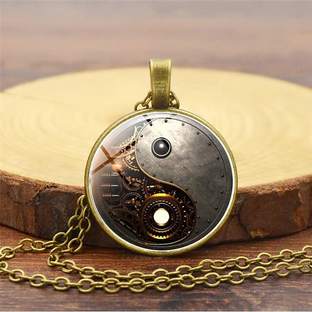  1pc Pendant Necklace For Men's Masquerade Professional Glass Alloy Retro yin yang