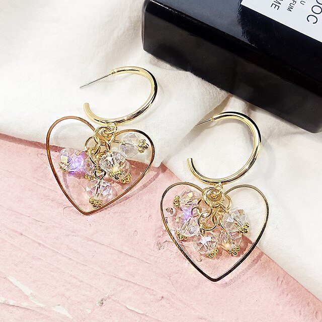  Women's Drop Earrings Link / Chain Heart Ladies European Gold Plated Austria Crystal Earrings Jewelry Gold For Street 1 Pair
