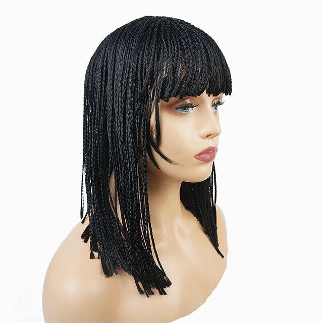  Perruque Synthétique Afro Tressage Perruque Moyen Noir de Jais Cheveux Synthétiques 18 pouce Femme Perruque tressée Pour Cheveux Africains Tresses Africaines Noir