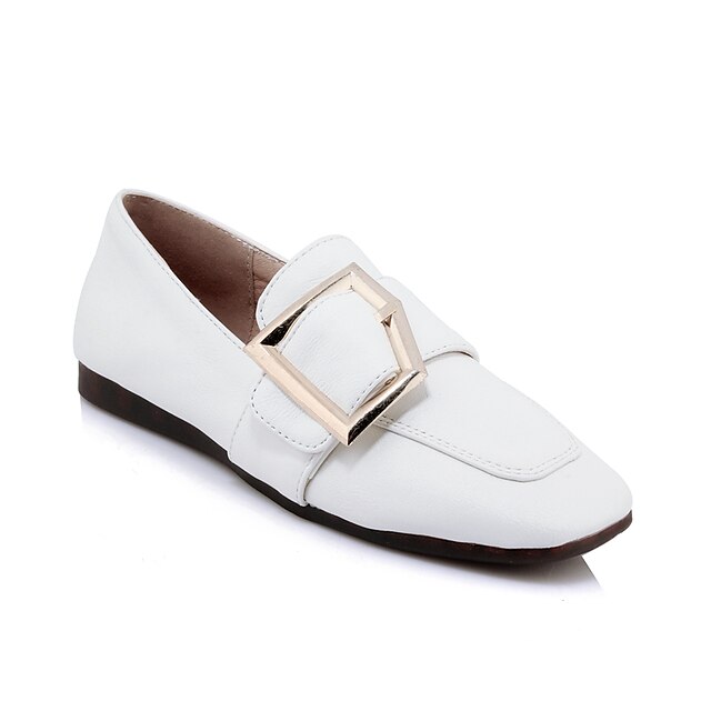  Women's Loafers & Slip-Ons Flat Heel Square Toe Buckle PU Casual / Preppy Spring &  Fall White / Yellow / Pink / Daily