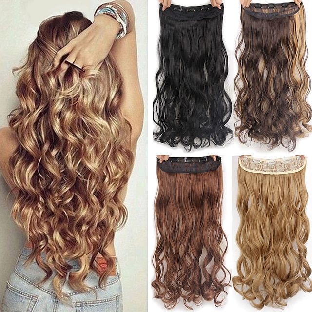  Synthetic Extentions Natural Wave Synthetic Hair High Quality Heat Resistant Fiber 22 inch Hair Extension Clip In / On Blonde 1 Piece Synthetic Extention Women's Daily Wear