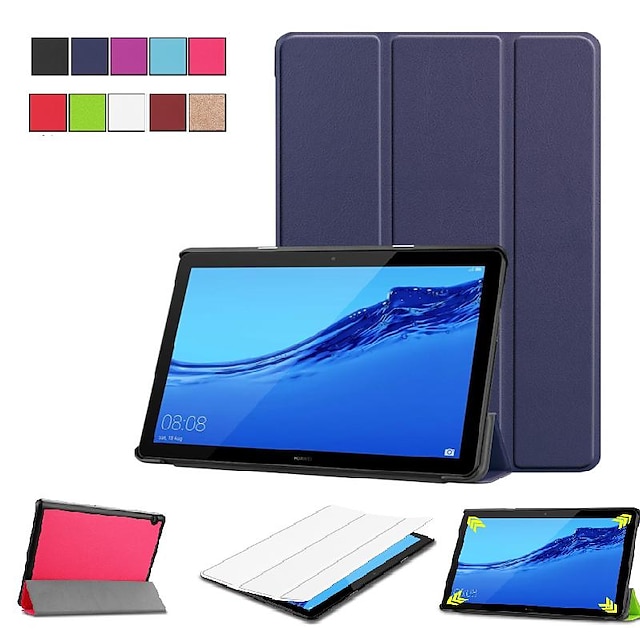  Case For Huawei Full Body Case Huawei Mediapad T5 10 Huawei MediaPad T3 10 with Stand Flip Origami Solid Colored PU Leather